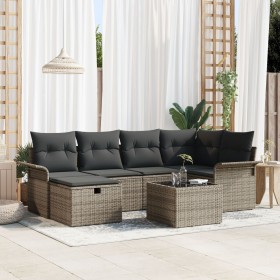 Juego de Sofás de Jardín de 7 Piezas con Cojines Gris Rattan Poly de , Sofás de exterior - Ref: Foro24-3358888, Precio: 434,2...