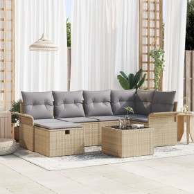 Juego de Sofá de Jardín de 7 Piezas con Cojines Beige Ratán Poliéster de , Sofás de exterior - Ref: Foro24-3358889, Precio: 4...