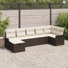 Conjunto de Sofá de Jardín de 7 Piezas con Cojines de Ratán Polimérico Marrón de , Sofás de exterior - Ref: Foro24-3358897, P...
