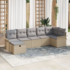 Conjunto de Sofá de Jardín de 7 Piezas con Cojines Beige Ratán Poliéster de , Sofás de exterior - Ref: Foro24-3358899, Precio...
