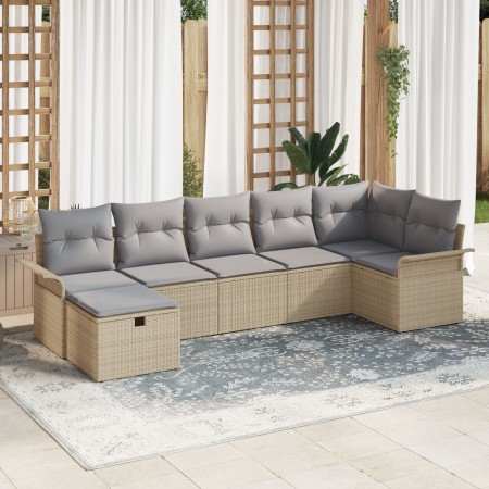 Conjunto de Sofá de Jardín de 7 Piezas con Cojines Beige Ratán Poliéster de , Sofás de exterior - Ref: Foro24-3358899, Precio...