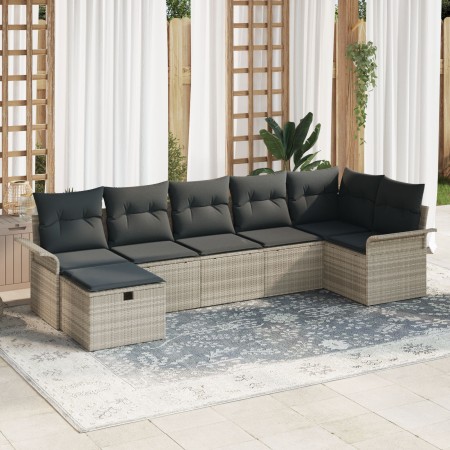 Conjunto de Sofá de Jardín  de 7 Piezas con Cojines de Poliratán Gris Claro | Foro24.es | Tu tienda online para hogar, jardín y más Foro24.es