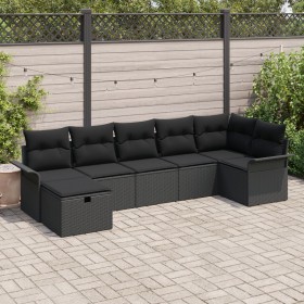 Juego de Sofá de Jardín de 7 Piezas con Cojines Negro de Ratán Poliéster de , Sofás de exterior - Ref: Foro24-3358902, Precio...