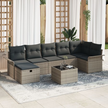 Conjunto de Sofá de Jardín de 8 Piezas con Cojines en Gris Ratán Poliéster de , Sofás de exterior - Ref: Foro24-3358908, Prec...