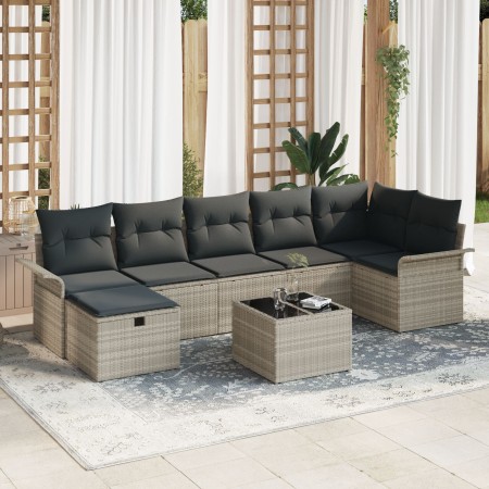 Conjunto de Sofá de Jardín de 8 Piezas con Cojines Gris Claro de Ratán Sintético de , Sofás de exterior - Ref: Foro24-3358911...