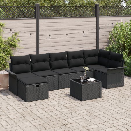 Conjunto de sofá de jardín de 8 piezas con cojines negro de poliratán de , Sofás de exterior - Ref: Foro24-3358912, Precio: 5...