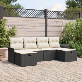 Conjunto de Sofá de Jardín de 6 Piezas con Cojines Negro de Ratán Poliéster de , Sofás de exterior - Ref: Foro24-3358916, Pre...