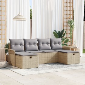 Juego de Sofás de Jardín de 6 Piezas con Cojines Beige de Ratán Poliéster de , Sofás de exterior - Ref: Foro24-3358919, Preci...