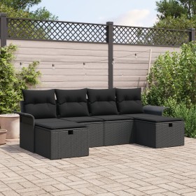 Juego de Sofás de Jardín de 6 Piezas con Cojines Negro Ratán Sintético de , Sofás de exterior - Ref: Foro24-3358922, Precio: ...