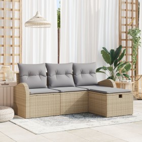 Conjunto de Sofá de Jardín de 4 Piezas con Cojines Beige Ratán Sintético de , Sofás de exterior - Ref: Foro24-3359049, Precio...