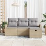 Conjunto de Sofá de Jardín de 4 Piezas con Cojines Beige Ratán Sintético de , Sofás de exterior - Ref: Foro24-3359049, Precio...