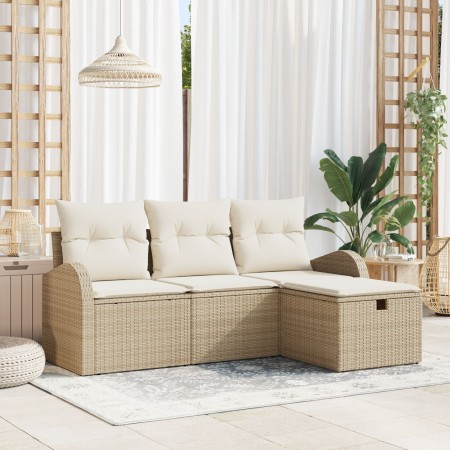 Conjunto de Sofá de Jardín de 4 Piezas con Cojines Beige de Poliratán de , Sofás de exterior - Ref: Foro24-3359050, Precio: 2...