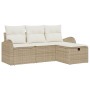 Conjunto de Sofá de Jardín de 4 Piezas con Cojines Beige de Poliratán de , Sofás de exterior - Ref: Foro24-3359050, Precio: 2...
