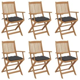 Folding garden chairs 6 pcs solid acacia wood and cushions by vidaXL, Garden chairs - Ref: Foro24-3074955, Price: 335,41 €, D...