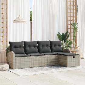 Conjunto de Sofá de Jardín de 5 Piezas con Cojines en Poliratán Gris Claro de , Sofás de exterior - Ref: Foro24-3359061, Prec...