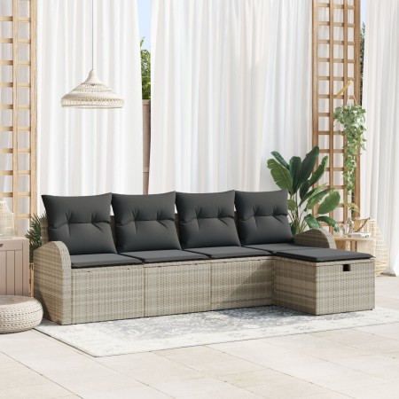 Conjunto de Sofá de Jardín de 5 Piezas con Cojines en Poliratán Gris Claro de , Sofás de exterior - Ref: Foro24-3359061, Prec...