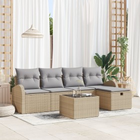 Conjunto de Sofás de Jardín de 6 Piezas con Cojines Beige de Rattan de Polietileno de , Sofás de exterior - Ref: Foro24-33590...