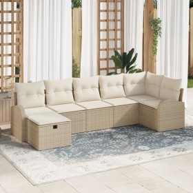 Conjunto de Sofá de Jardín de 7 Piezas Con Cojines Beige de Ratán Sintético de , Sofás de exterior - Ref: Foro24-3359100, Pre...