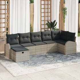 Conjunto de sofá de jardín de 7 piezas con cojines grises de ratán de , Sofás de exterior - Ref: Foro24-3359101, Precio: 493,...