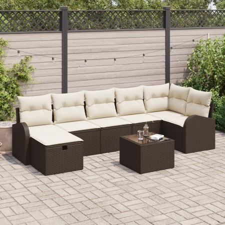 Conjunto de sofá de jardín de 8 piezas con cojines marrón en ratán sintético de , Sofás de exterior - Ref: Foro24-3359107, Pr...