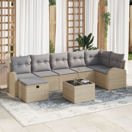 Conjunto de sofá de jardín de 8 piezas con cojines beige de ratán sintético de , Sofás de exterior - Ref: Foro24-3359109, Pre...