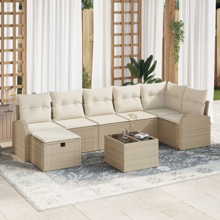 Conjunto de Sofás de Jardín de 8 Piezas con Cojines Beige Ratán Poliéster de , Sofás de exterior - Ref: Foro24-3359110, Preci...