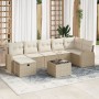 Conjunto de Sofás de Jardín de 8 Piezas con Cojines Beige Ratán Poliéster de , Sofás de exterior - Ref: Foro24-3359110, Preci...