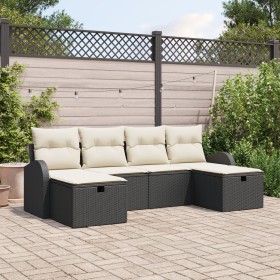 Conjunto de Sofá de Jardín de 6 Piezas con Cojines Negro Poliratán de , Sofás de exterior - Ref: Foro24-3359116, Precio: 366,...