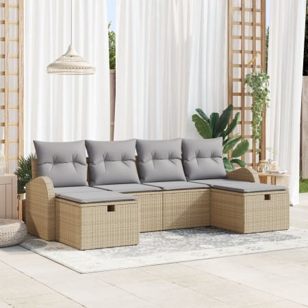 Conjunto de Sofá de Jardín de 6 Piezas con Cojines Beige Poliratán de , Sofás de exterior - Ref: Foro24-3359119, Precio: 373,...