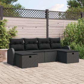 Juego de Sofá de Jardín de 6 Piezas con Cojines Negro Poliratán de , Sofás de exterior - Ref: Foro24-3359122, Precio: 375,87 ...