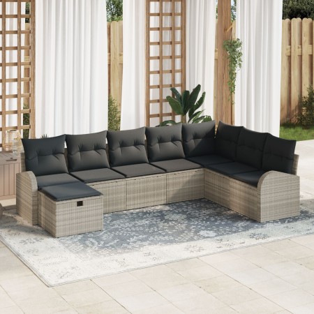 Set de Sofá de Jardín de 8 Piezas con Cojines Ratán Poliéster Gris Claro de , Sofás de exterior - Ref: Foro24-3359131, Precio...