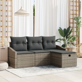Juego de sofá de jardín de 4 piezas con cojines gris ratán sintético de , Sofás de exterior - Ref: Foro24-3359248, Precio: 25...