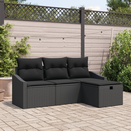 Juego de Sofá de Jardín de 4 Piezas con Cojines Negro Ratán Sintético de , Sofás de exterior - Ref: Foro24-3359252, Precio: 2...