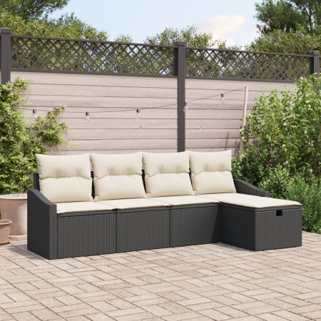 Conjunto de Sofá de 5 Piezas con Cojines Negro Poliratán de , Sofás de exterior - Ref: Foro24-3359256, Precio: 311,62 €, Desc...