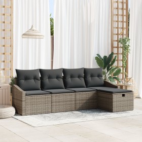 Juego de Sofás de Jardín de 5 Piezas con Cojines Gris Poliratán de , Sofás de exterior - Ref: Foro24-3359258, Precio: 308,28 ...