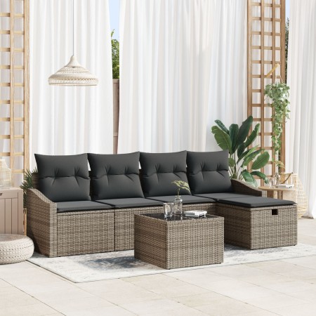 Juego de Sofás de Jardín de 6 Piezas con Cojines Gris Poliratán de , Sofás de exterior - Ref: Foro24-3359268, Precio: 355,28 ...