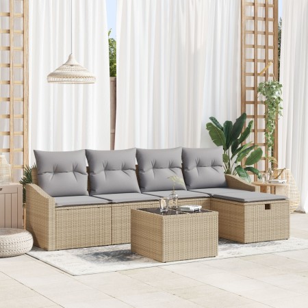 Juego de Sofá de Jardín de 6 Piezas con Cojines Beige Ratán PE de , Sofás de exterior - Ref: Foro24-3359269, Precio: 374,53 €...