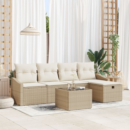 Conjunto de Sofá de Jardín de 6 Piezas con Cojines Beige Ratan Polimérico de , Sofás de exterior - Ref: Foro24-3359270, Preci...