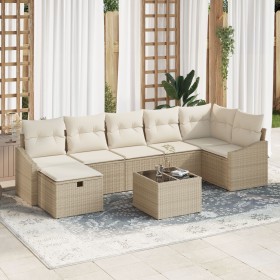 Conjunto de Sofá de Jardín de 8 Piezas con Cojines Beige Ratán de Polietileno de , Sofás de exterior - Ref: Foro24-3359310, P...