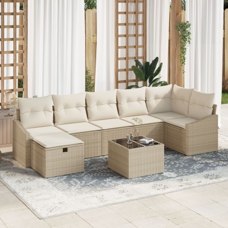 Conjunto de Sofá de Jardín de 8 Piezas con Cojines Beige Ratán de Polietileno de , Sofás de exterior - Ref: Foro24-3359310, P...