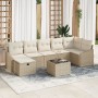 Conjunto de Sofá de Jardín de 8 Piezas con Cojines Beige Ratán de Polietileno de , Sofás de exterior - Ref: Foro24-3359310, P...