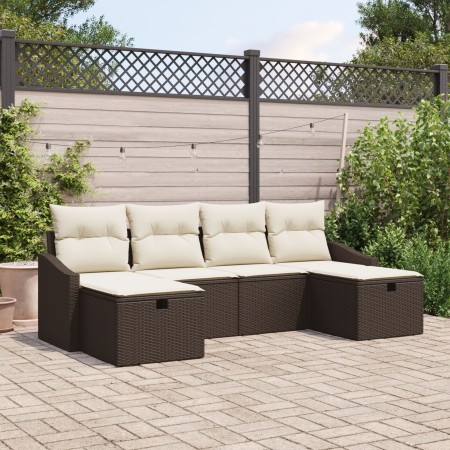 Set de Sofás de Jardín de 6 Piezas con Cojines Marrón Poliratán de , Sofás de exterior - Ref: Foro24-3359317, Precio: 361,60 ...