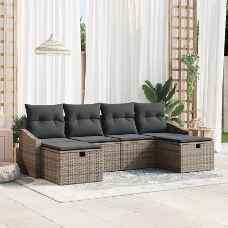 Conjunto de Sofá de Jardín de 6 Piezas con Cojines Gris Poliratán de , Sofás de exterior - Ref: Foro24-3359318, Precio: 356,1...