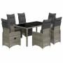 Mesita y sillas jardín 7 piezas y cojines ratán sintético gris en Conjuntos de jardín | Comprar online en Foru.es