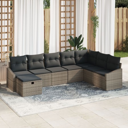 Conjunto de Sofá de Jardín de 8 Piezas con Cojines en Ratán Poliratan Gris de , Sofás de exterior - Ref: Foro24-3359328, Prec...