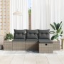 Conjunto de Sofá de Jardín de 4 Piezas con Cojines Ratán Poliéster Gris de , Sofás de exterior - Ref: Foro24-3359348, Precio:...