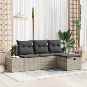 Juego de Sofás de Jardín de 4 Piezas con Cojines de Poliratán Gris Claro de , Sofás de exterior - Ref: Foro24-3359351, Precio...