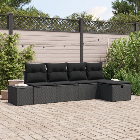 Juego de Sofá de Jardín de 5 Piezas con Cojines Negro Poliratán de , Sofás de exterior - Ref: Foro24-3359362, Precio: 342,25 ...