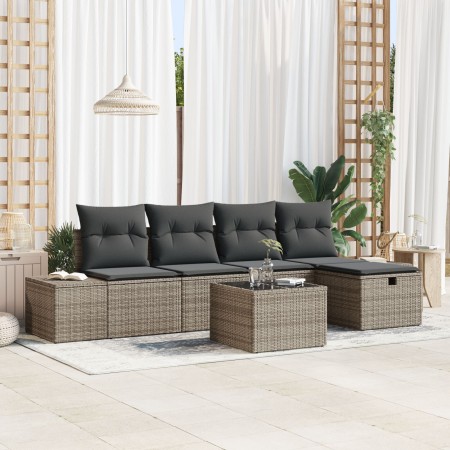 Conjunto de Sofá de 6 Piezas con Cojines Gris Poliratán de , Sofás de exterior - Ref: Foro24-3359368, Precio: 380,07 €, Descu...