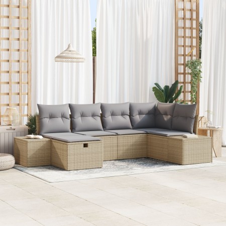 Juego de Sofá de Jardín de 6 Piezas con Cojines Beige Ratán Poli de , Sofás de exterior - Ref: Foro24-3359379, Precio: 425,68...